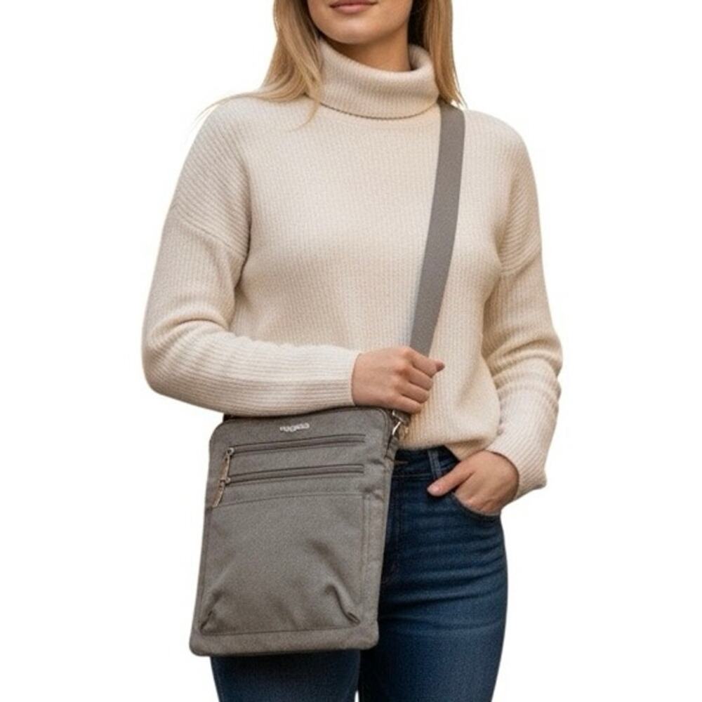 Baggallini Modern Pocket Crossbody Sterling Silver Gray Suede Bag - Picture 2 of 11